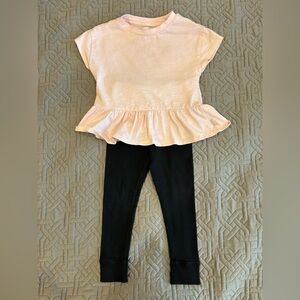 Sammy + Nat Soft Pink Tee & Hanna Andersson Black Ribbed Leggings Size 3T